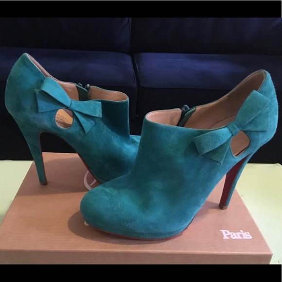 Christian Louboutin Shoes - Christian Louboutin Teal Suede Bootie – Size 37.5